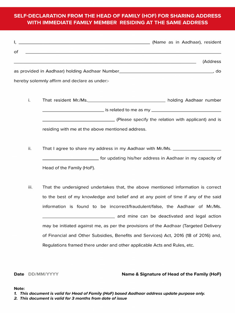List of Supporting Document For Aadhaar Enrolment and Update | PDF