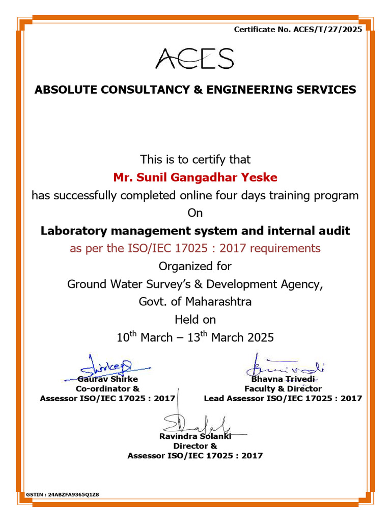 ISO/IEC 17025 Training Certificate | PDF
