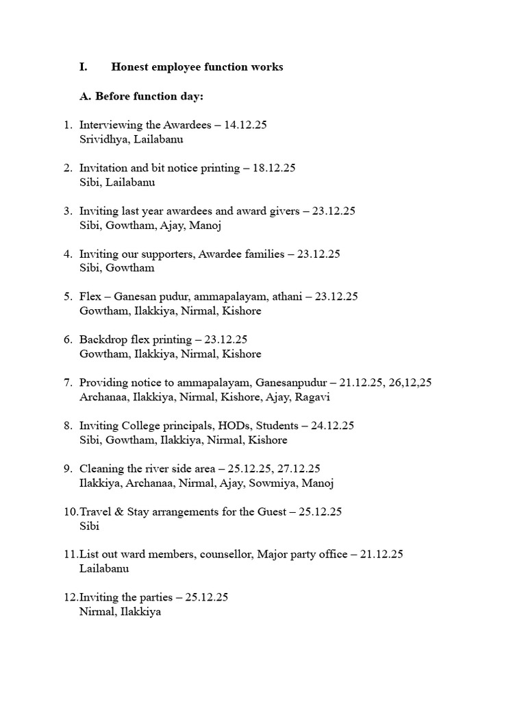Employee Function Planning Checklist | PDF