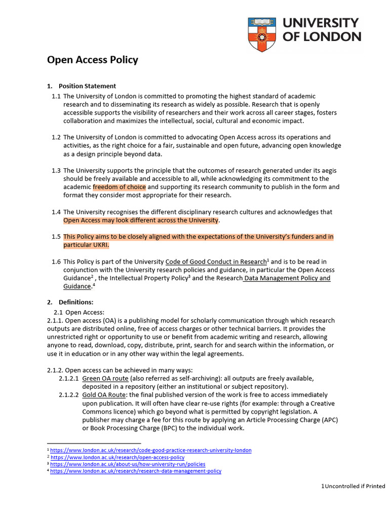University of London Open Access Policy | PDF | Open Access