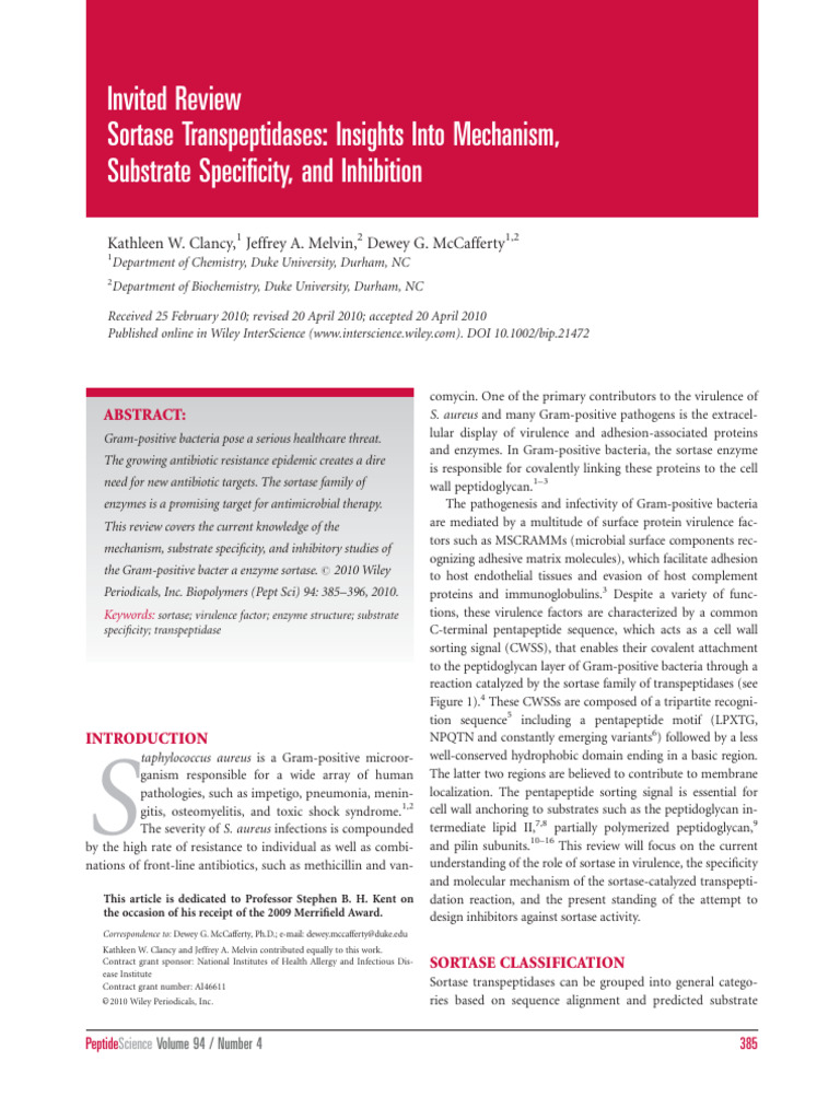 Sortase Transpeptidases: Mechanisms & Inhibition | PDF | Enzyme ...