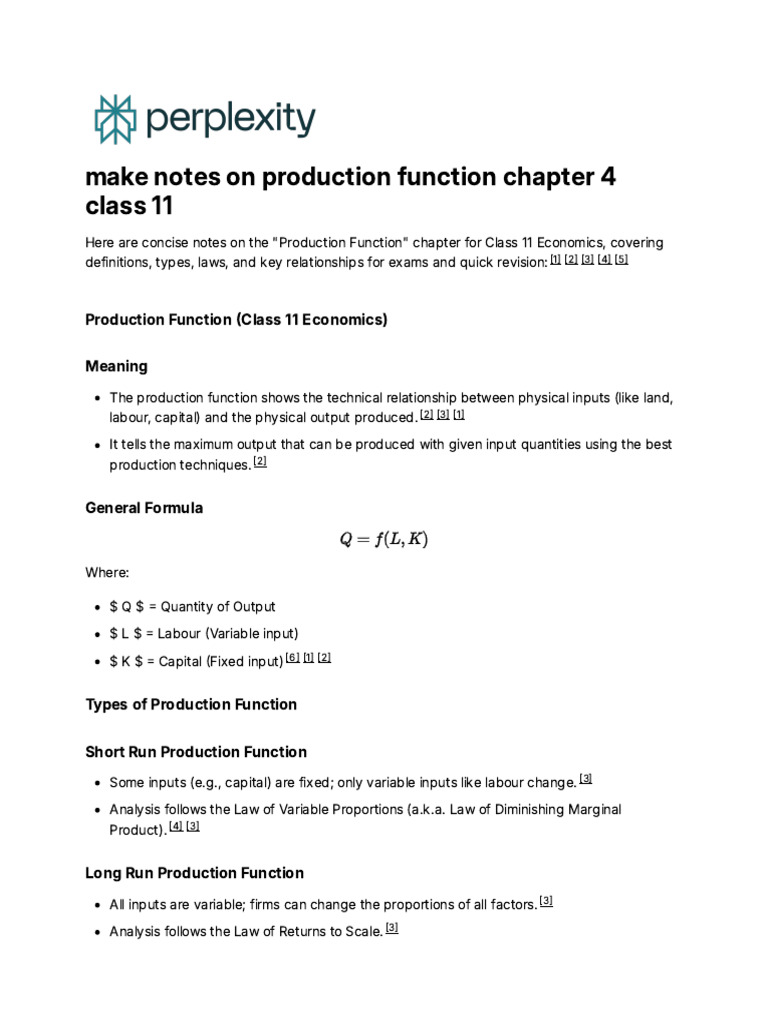 Class 11 Economics: Production Function Notes | PDF | Production ...