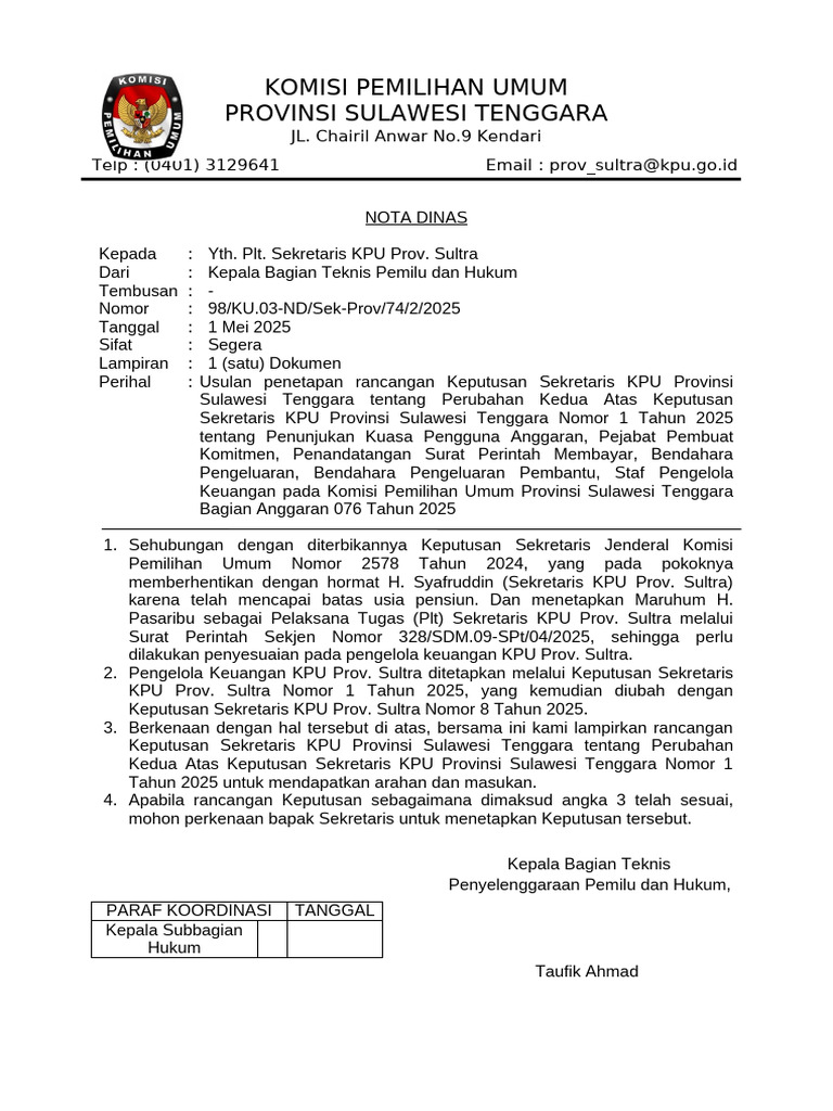 Usulan Perubahan Keputusan KPU Sultra | PDF