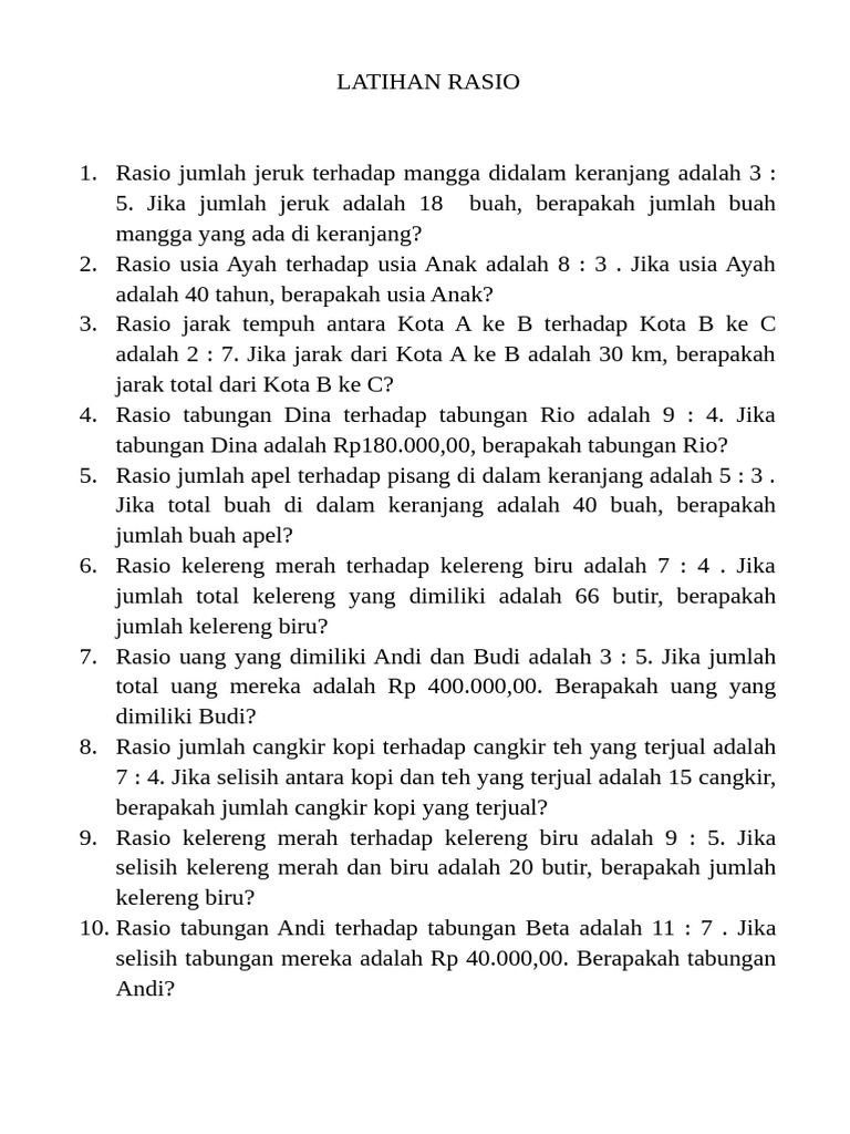 Latihan Soal Rasio Matematika | PDF