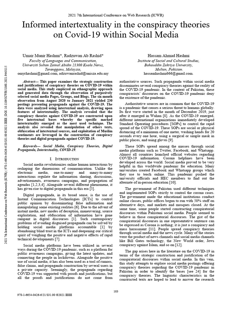 Informed intertextuality in the conspiracy theories on COVID-19 | PDF ...