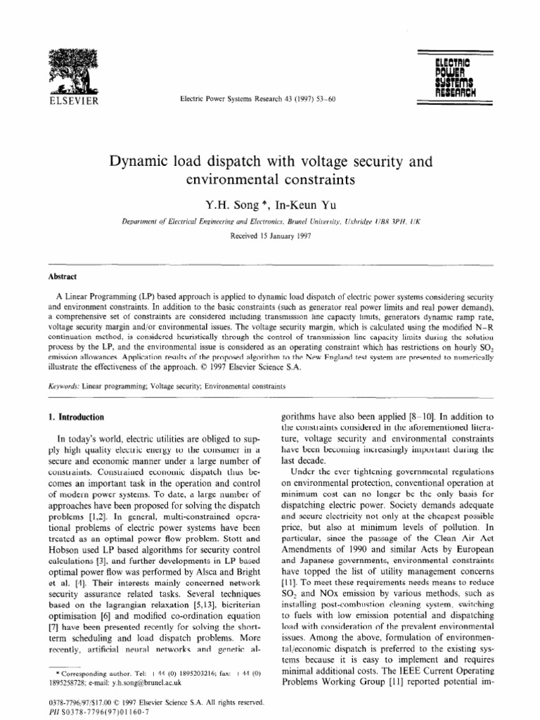 Dynamic Load Dispatch with Security Constraints | PDF | Electricity ...