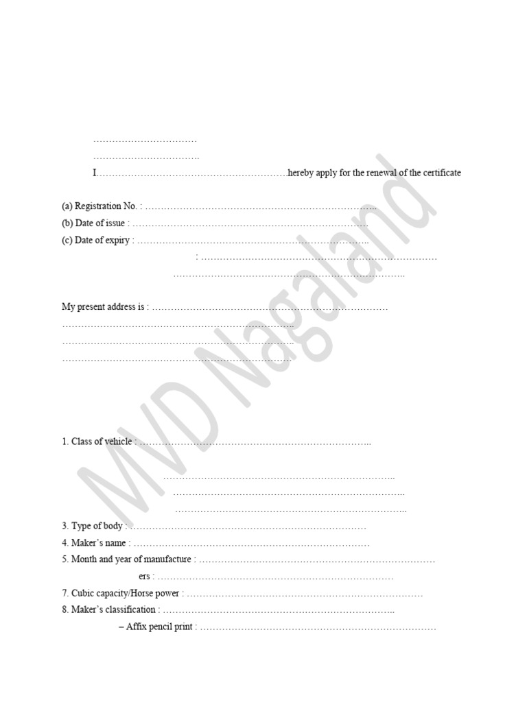 Motor Vehicle Registration Renewal Form | PDF | Transport | Vehicles
