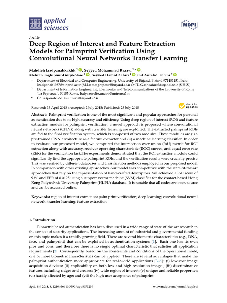 Deep Region of Interest and Feature Extraction Models For Palmprint ...