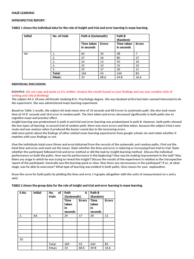Maze Learning Observation | PDF | Experiment | Learning