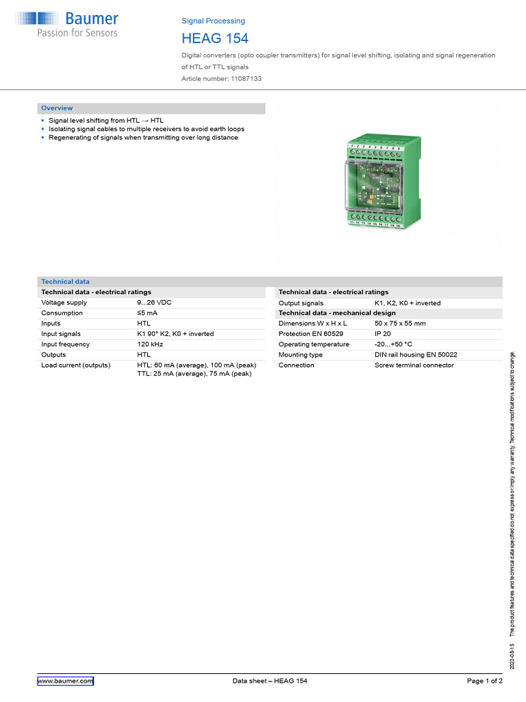 HEAG 154 Signal Converter Data Sheet | PDF | Manufactured Goods ...