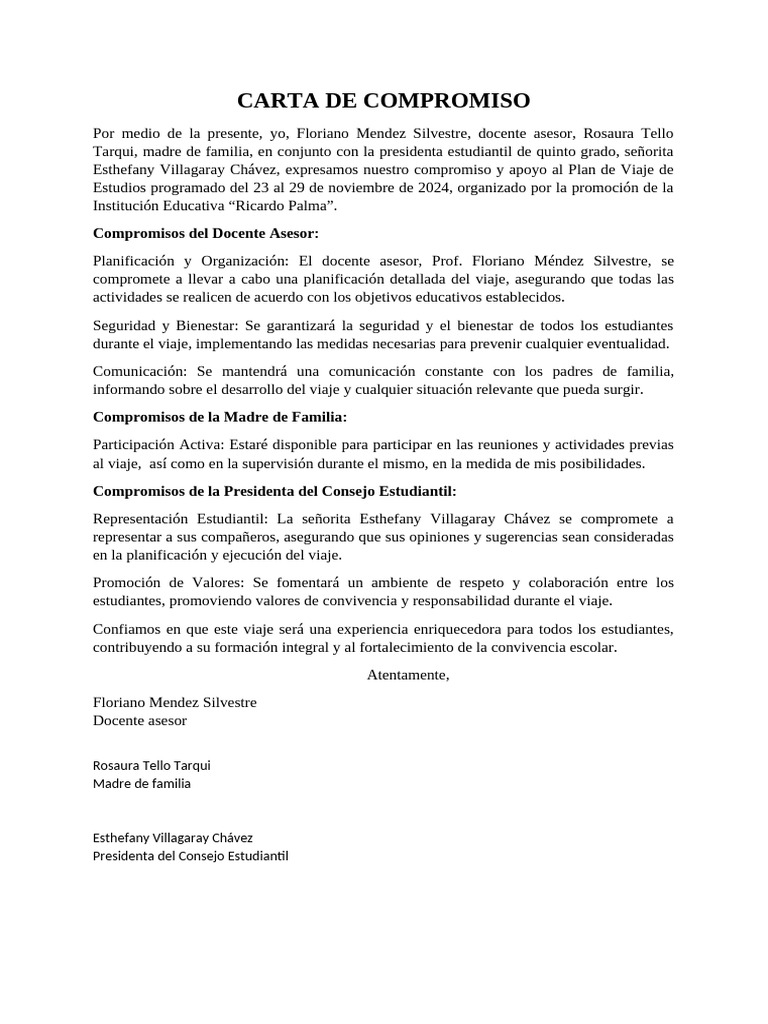 Compromiso Viaje de Estudios 2024 | PDF