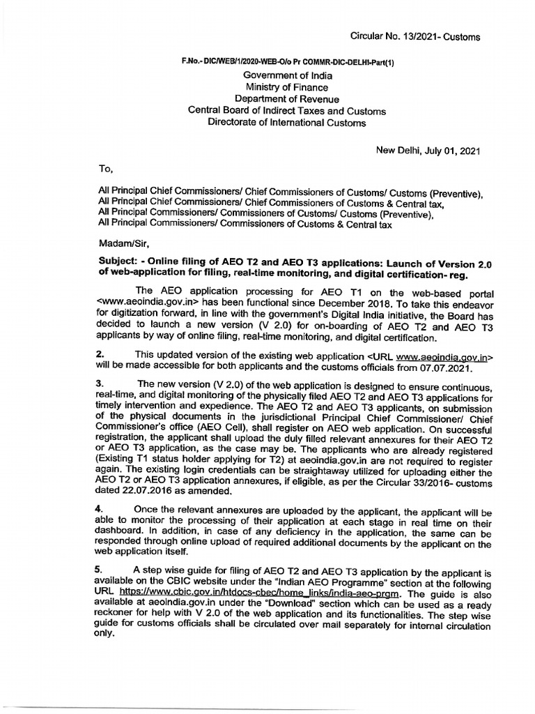 AEO T2 & T3 Online Application Update | PDF