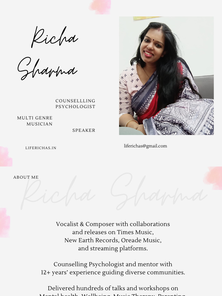 Richa Sharma: Psychologist & Musician | PDF | Psychology | Cognition