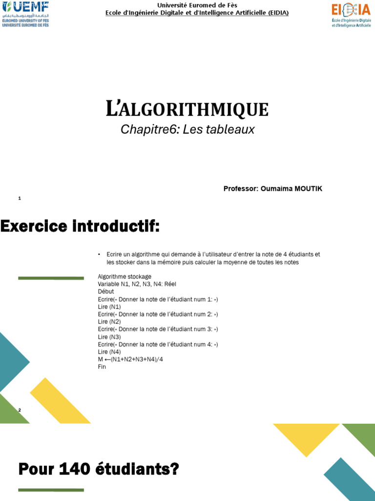 Introduction aux Tableaux en Algorithmique | PDF | Variable ...