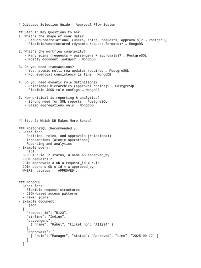 Database Selection for Approval Flows | PDF