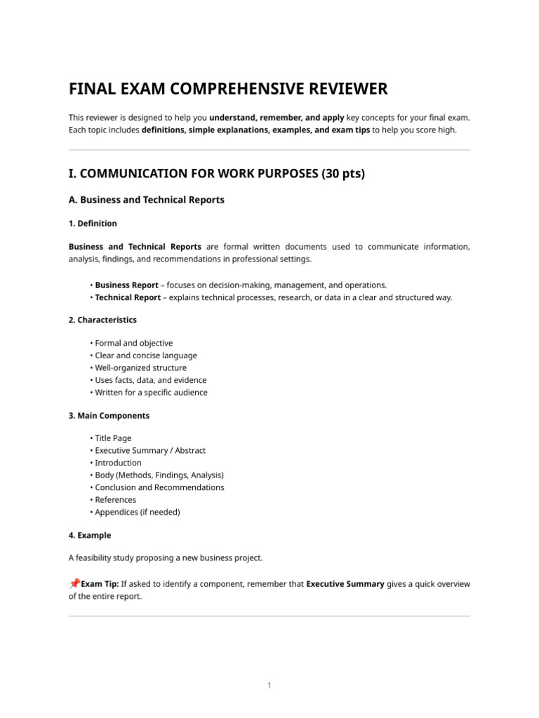 Final Exam Reviewer for Communication Skills | PDF | Memorandum ...