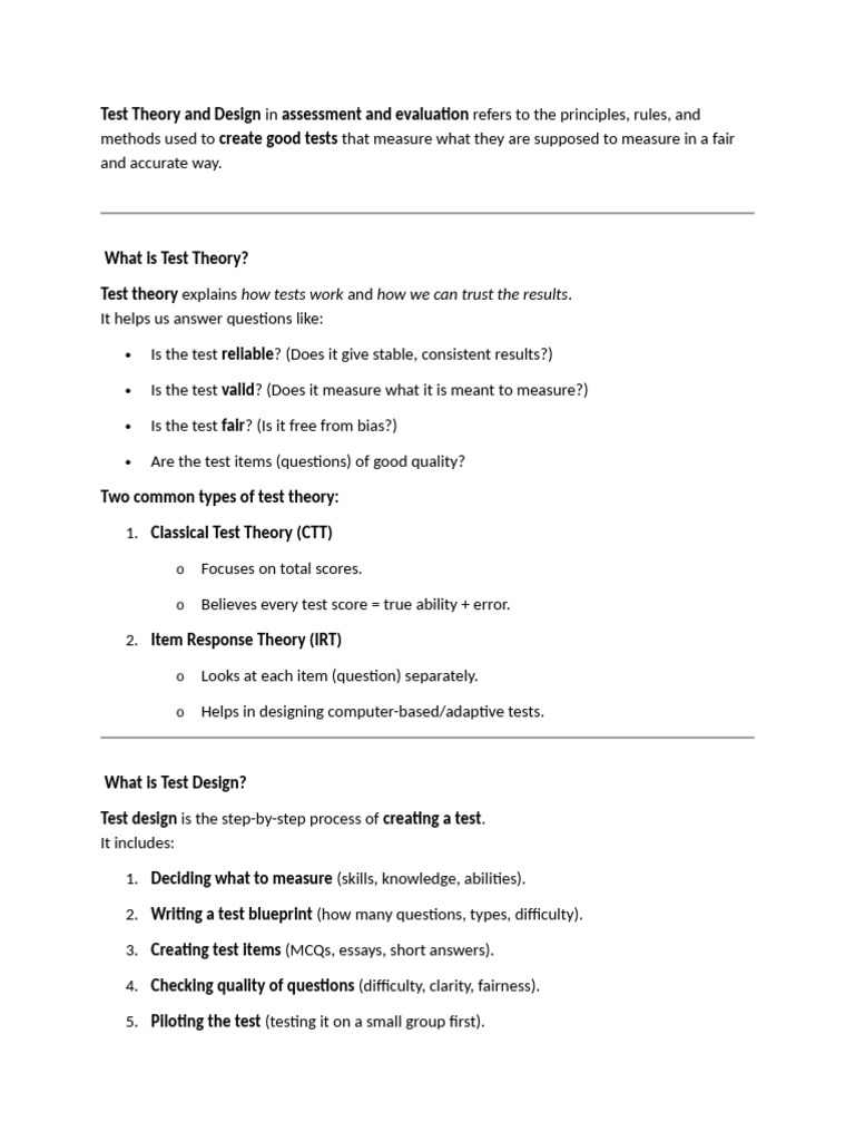Test Theory and Design Explained | PDF | Multiple Choice | Theory