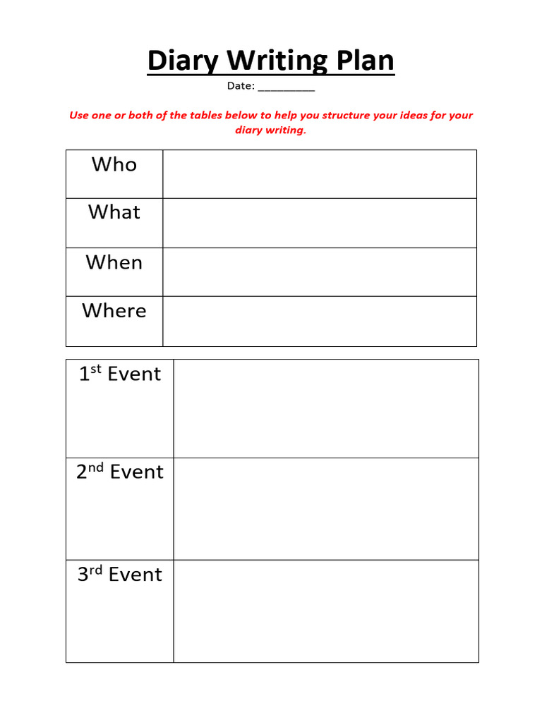 Diary Writing Plan: Who What When Where 1 Event | PDF