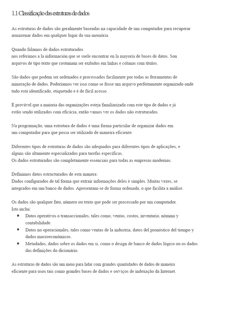 Tipos e Estruturas de Dados Explicados | PDF | Estrutura de dados | Dados