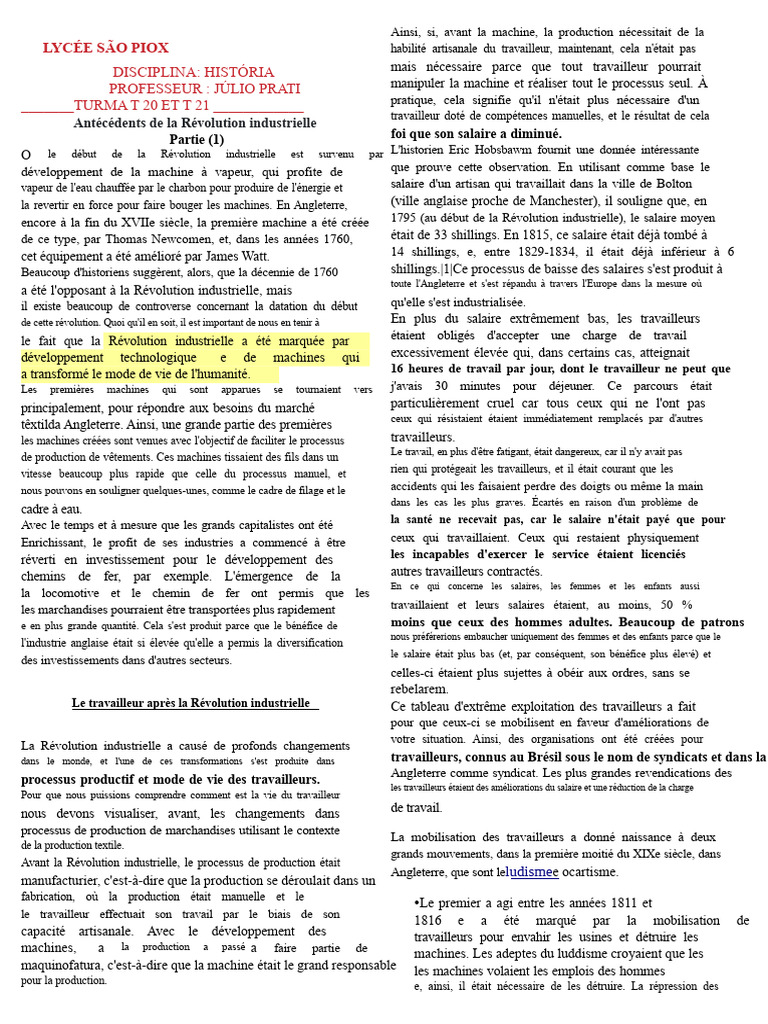 Impact de la Révolution industrielle sur le travail | PDF | Révolution ...