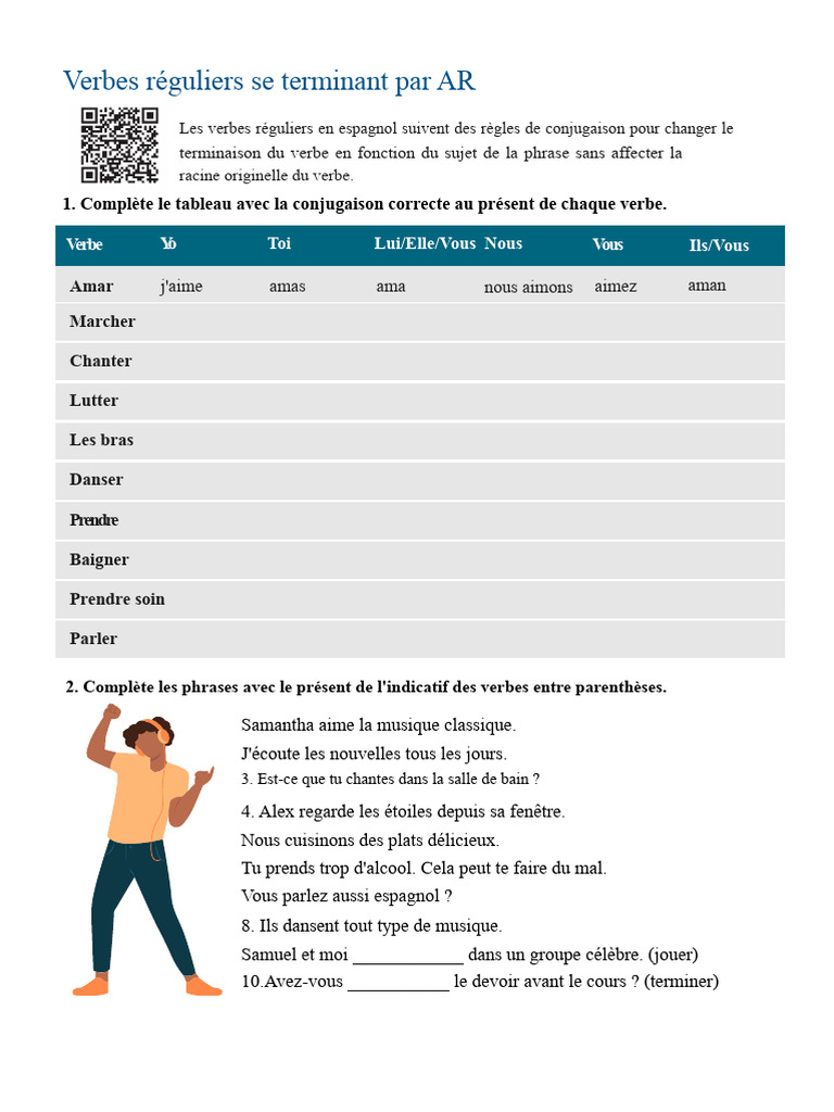 Conjugaison des verbes réguliers AR en espagnol | PDF | Verbe | Unités ...