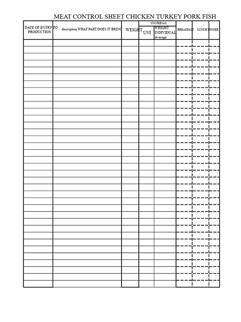 Meat Control Sheets for Poultry and Fish | PDF | Meat | Cooking