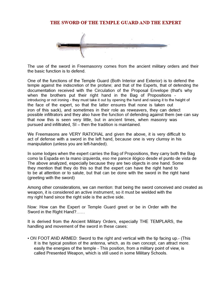 Masonic Sword Use in Temple Defense | PDF | Sword | Freemasonry