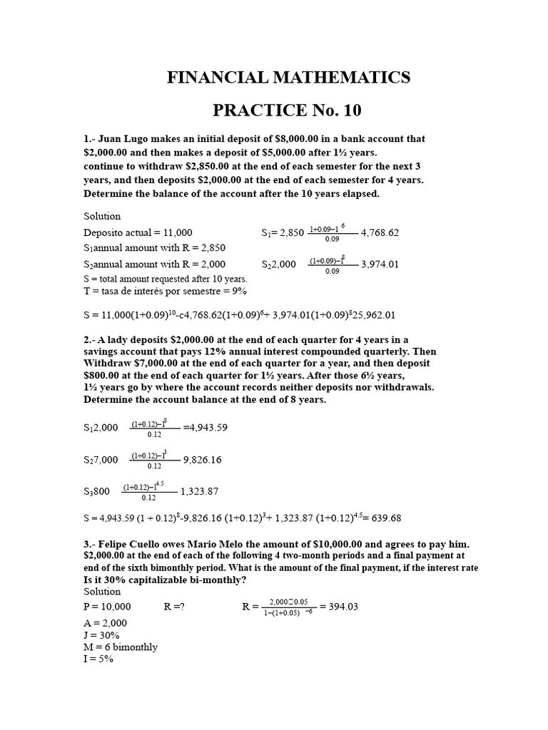 Financial Mathematics Practice Problems | PDF | Interest | Debt