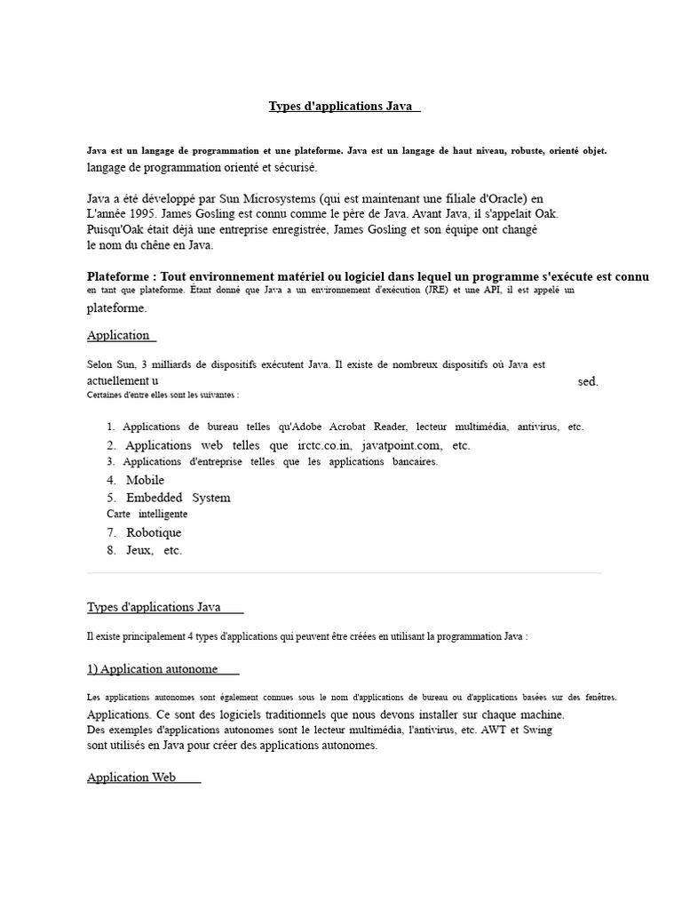 Types d'applications Java expliqués | PDF | Java (Langage de ...