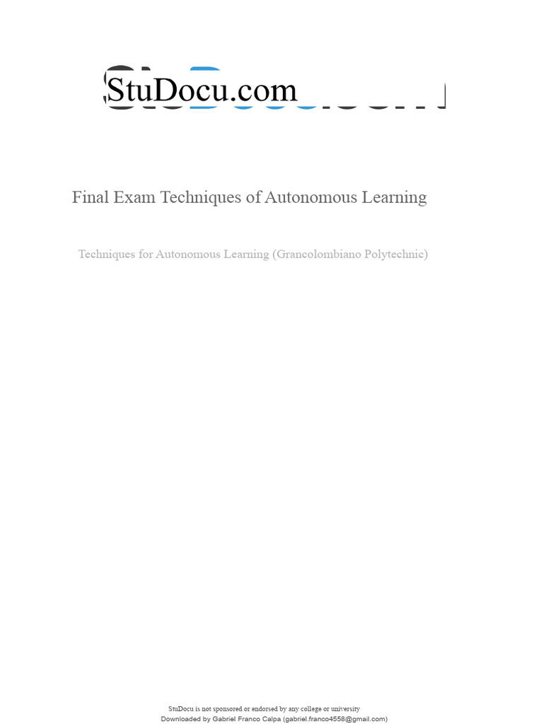 Final Exam on Autonomous Learning Techniques | PDF | Knowledge ...