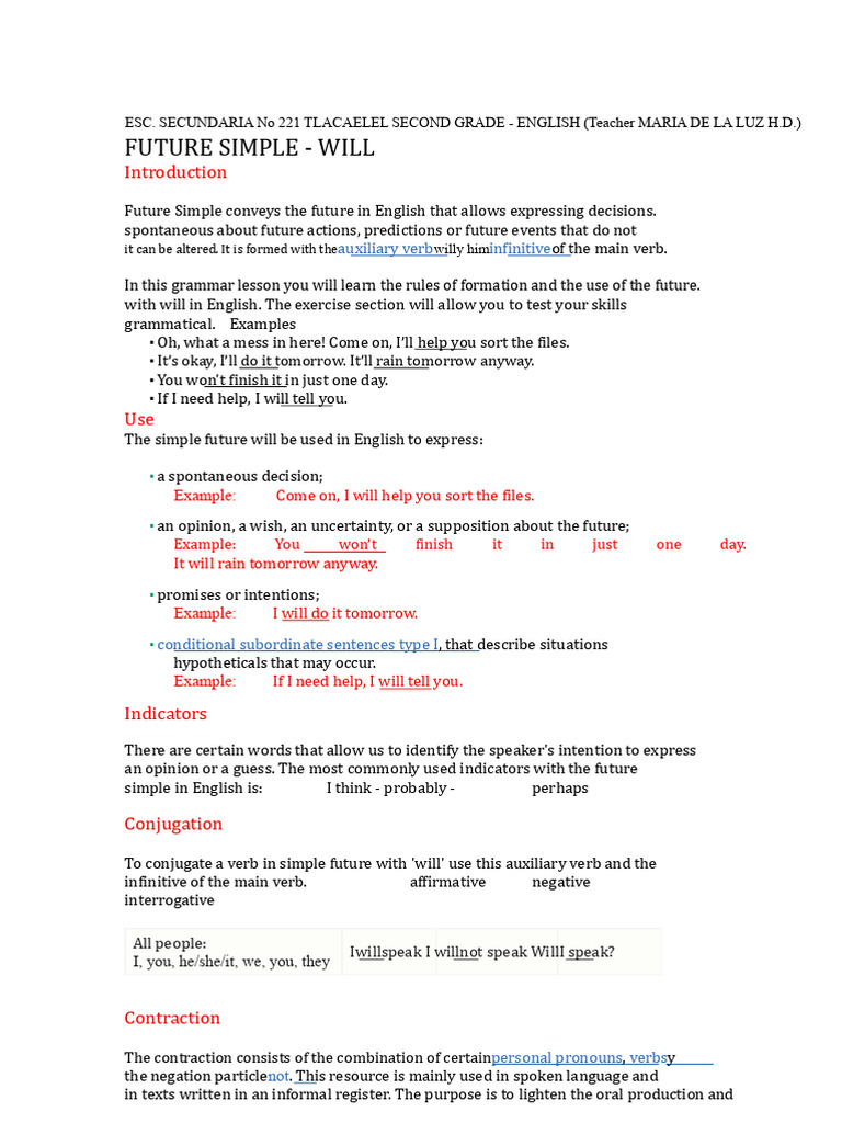 Future Simple Tense in English | PDF | Verb | Linguistic Morphology