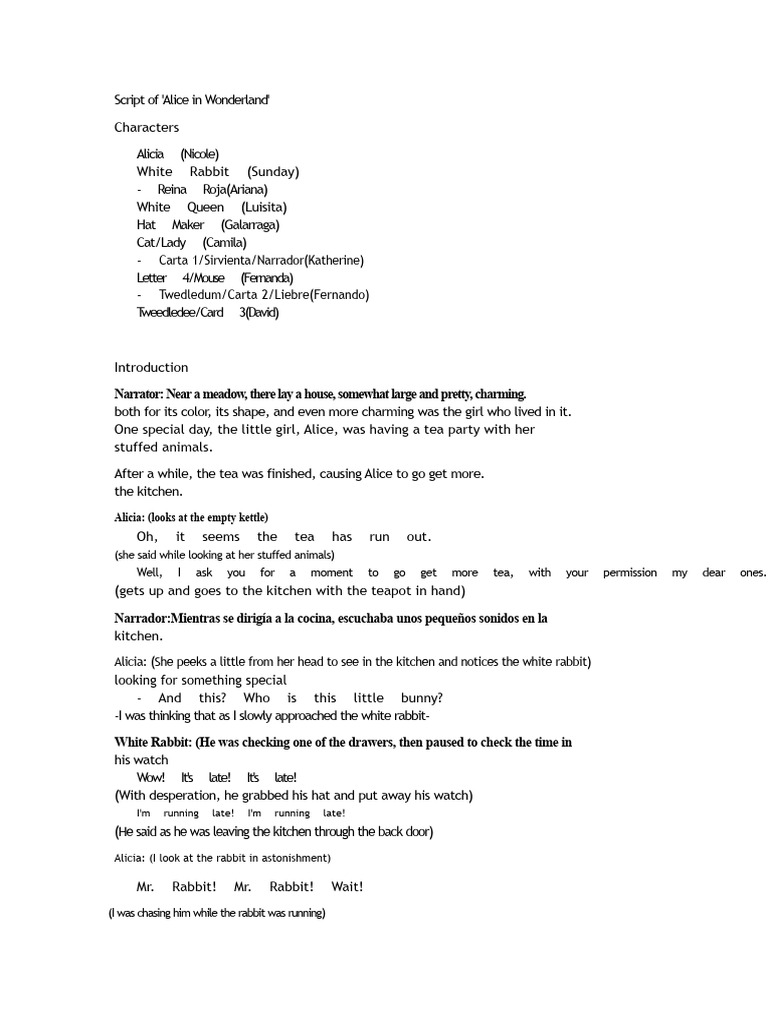 Alice in Wonderland Script Excerpt | PDF