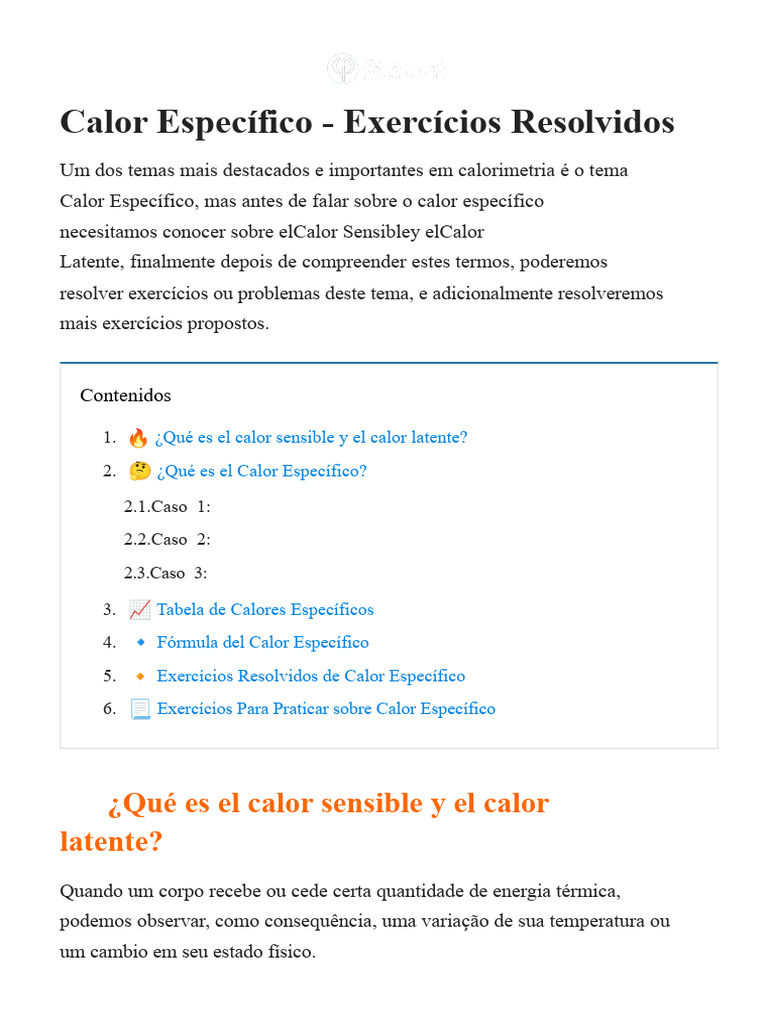 Exercícios de Calor Específico Resolvidos | PDF | Calor | Temperatura