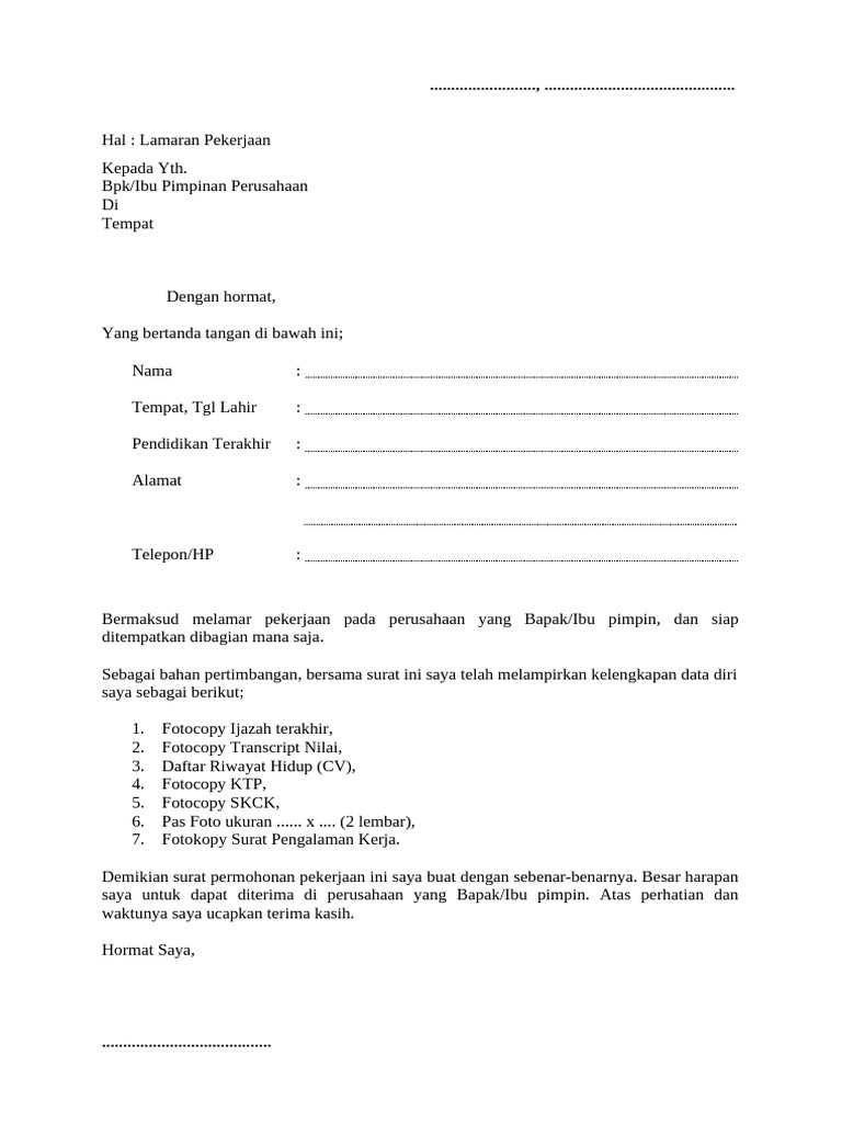 Contoh Surat Lamaran Pekerjaan Formal | PDF