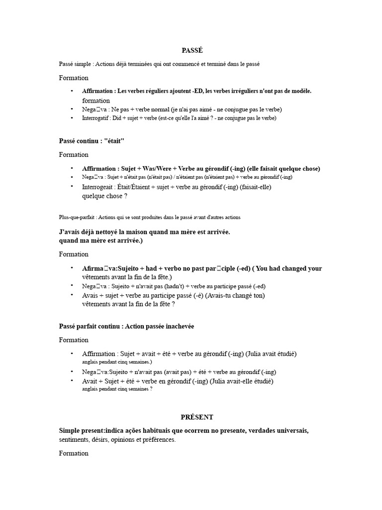 Temps verbaux en anglais : Guide complet | PDF | Verbe | Grammaire anglaise