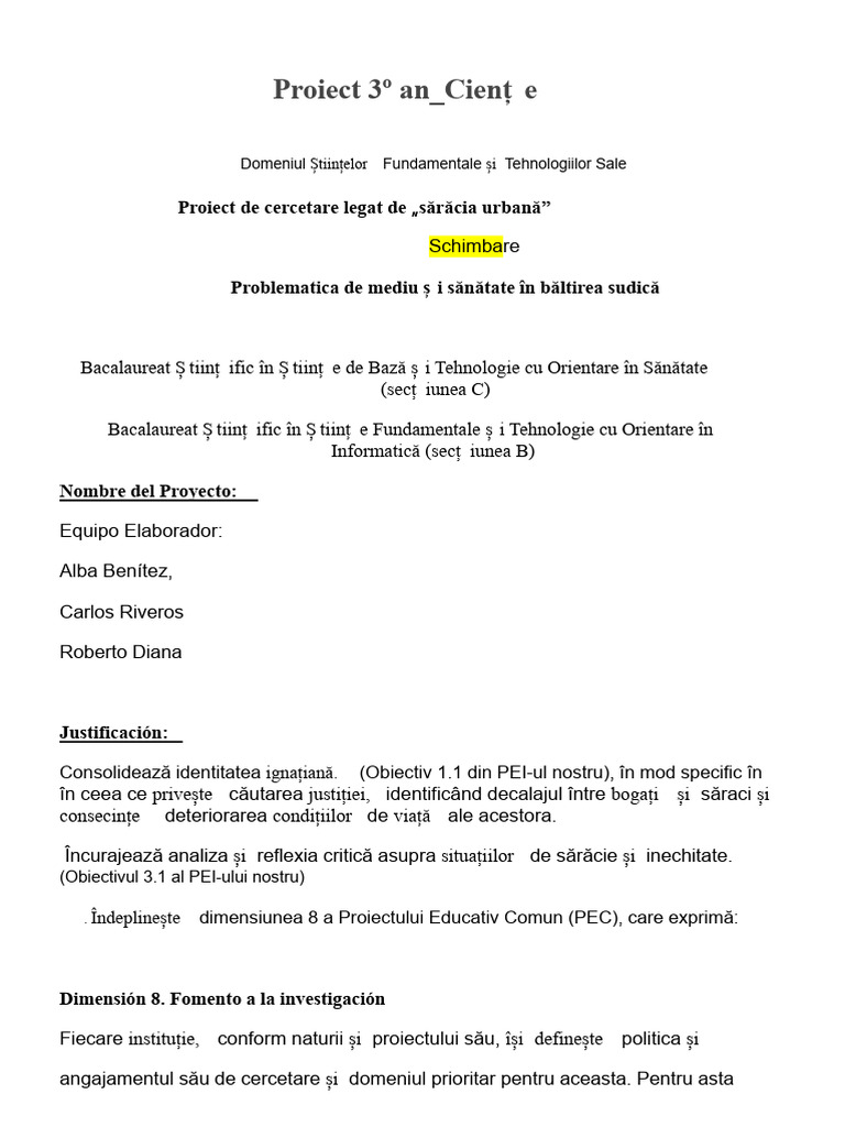 Model de Proiect Pentru Clasa A 3-A | PDF