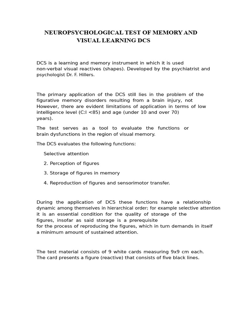 DCS Neuropsychological Memory Test | PDF | Memory | Neuropsychology