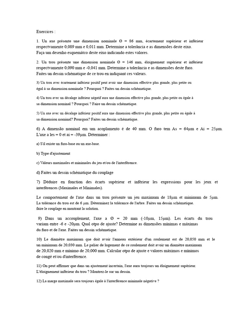 Exercices sur les tolérances et ajustements | PDF