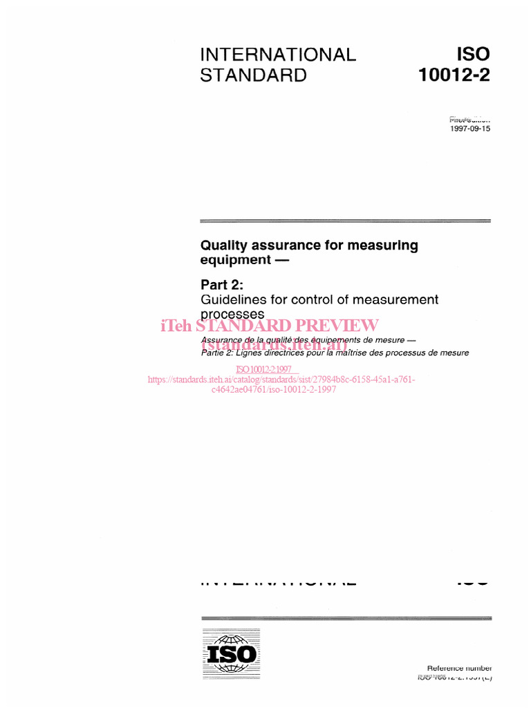 ISO 10012-2:1997 Standard Overview | PDF