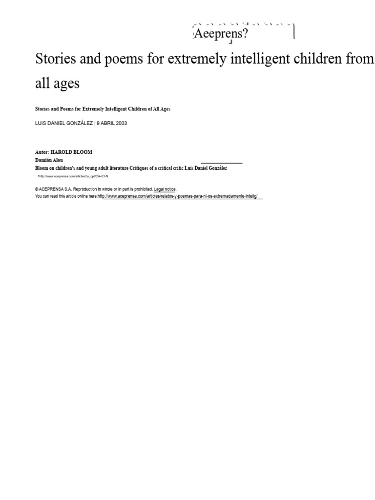 Intelligent Stories and Poems for Kids | PDF