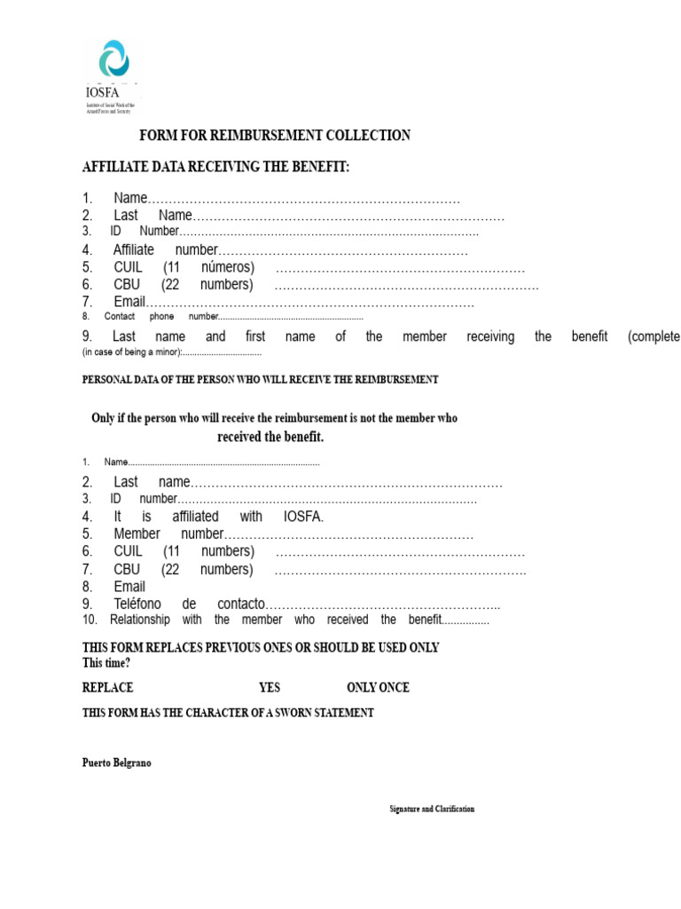Reimbursement Collection Form | PDF
