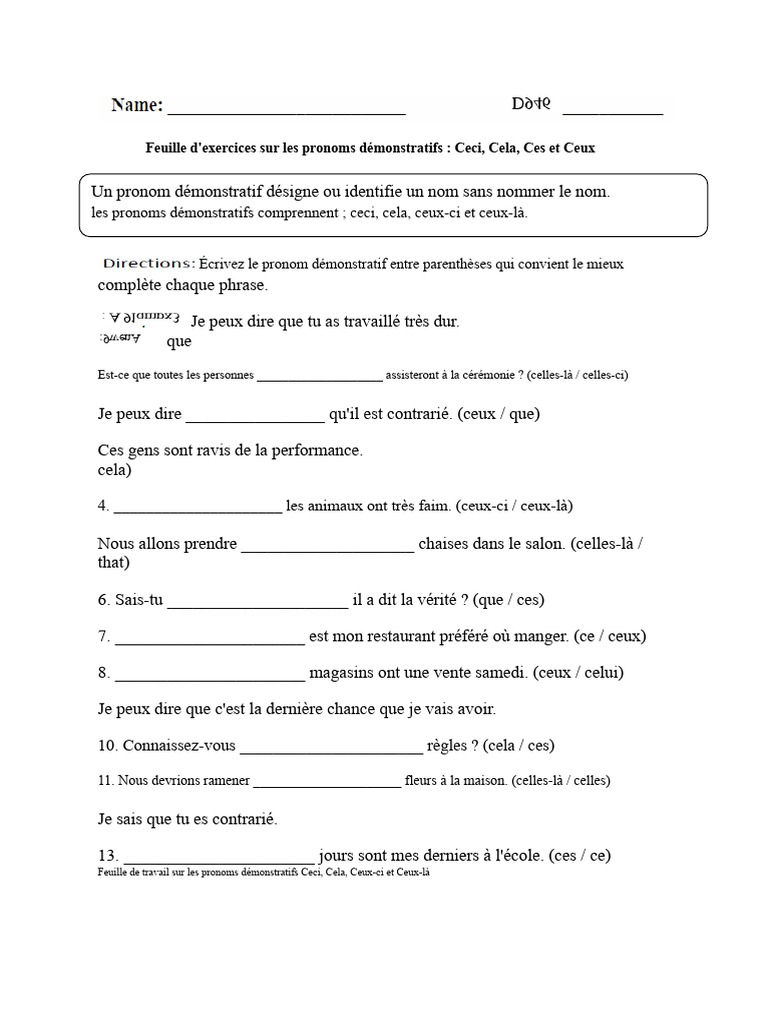 Exercices sur les pronoms démonstratifs | PDF