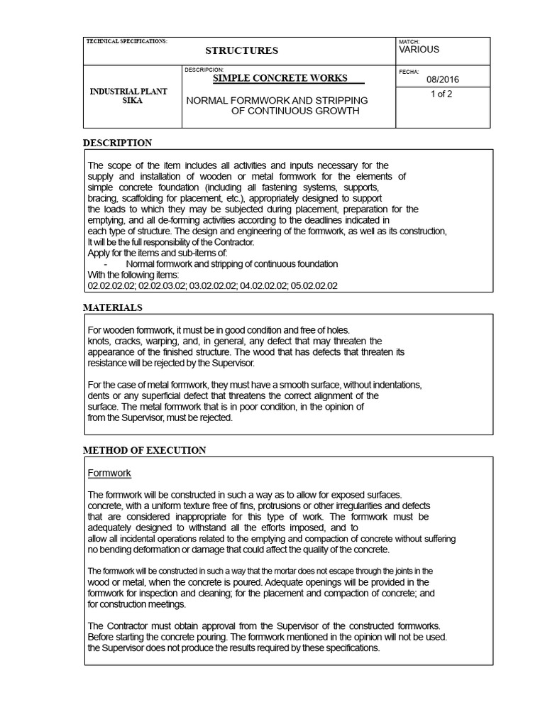 02.02.03 Normal Formwork and Stripping of Continuous Foundation | PDF ...