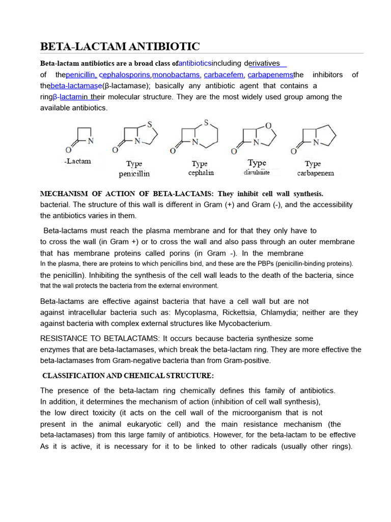 Understanding Beta-Lactam Antibiotics | PDF | Beta Lactamase | Penicillin
