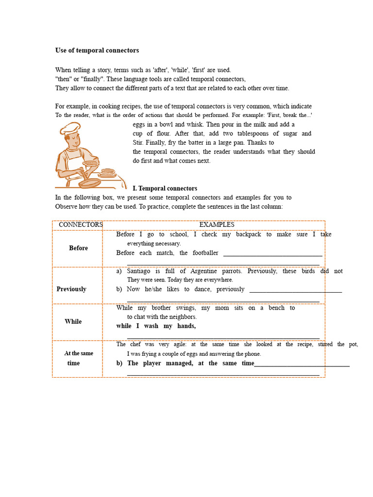 Understanding Temporal Connectors in Writing | PDF | Foods