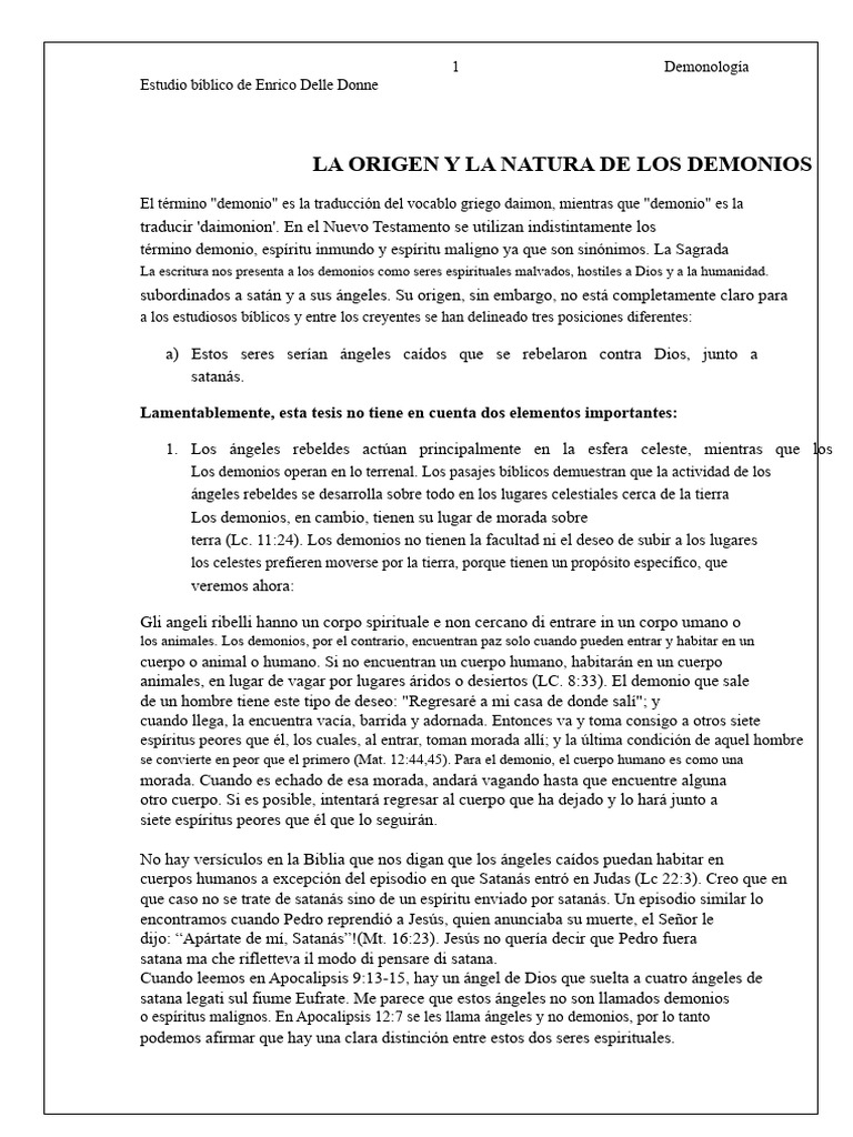 Origen y naturaleza de los demonios | PDF | Demonios | Satán