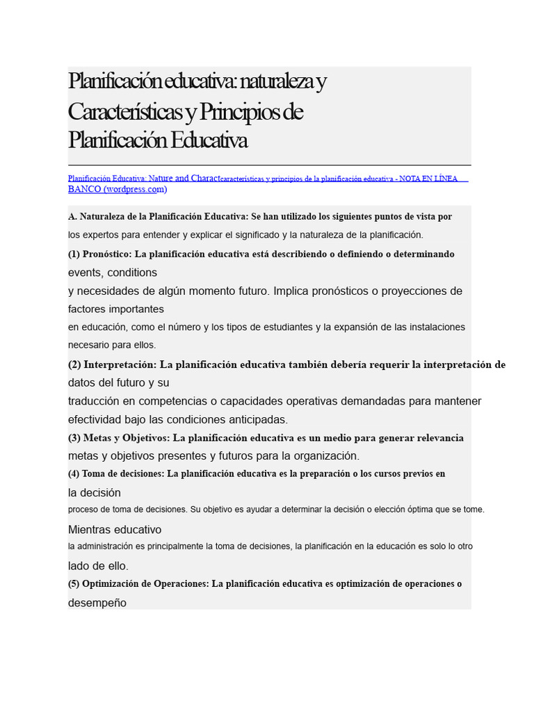 Características y Principios de Planificación Educativa | PDF ...