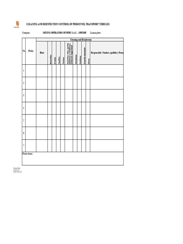 Format No. 7 - Cleaning and Disinfection Control of Worker Transport ...