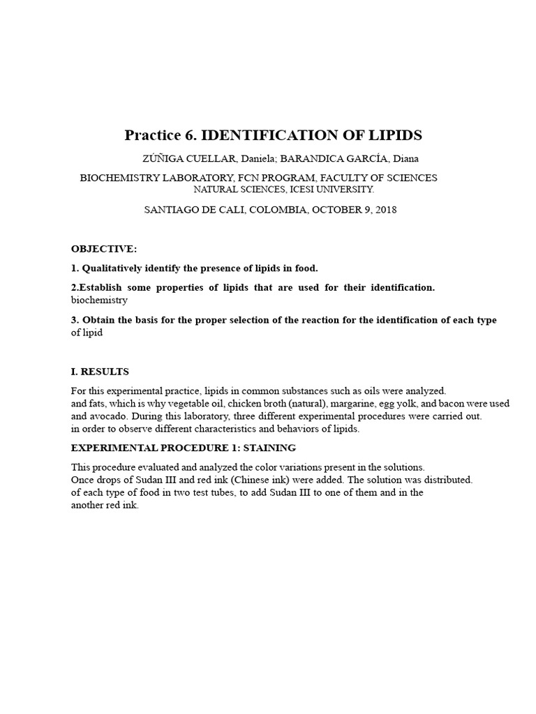 Biochemical Report Identification of Lipids | PDF | Fatty Acid | Lipid