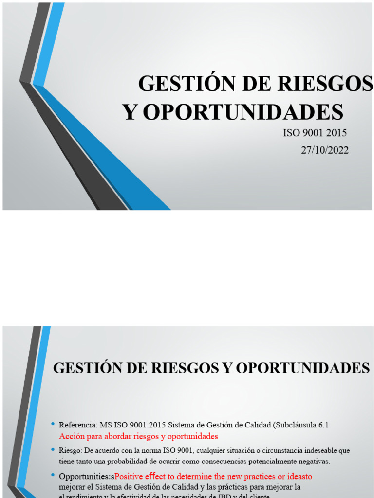 Gestión de Riesgos y Oportunidades ISO 9001 | PDF | Sistema de manejo ...
